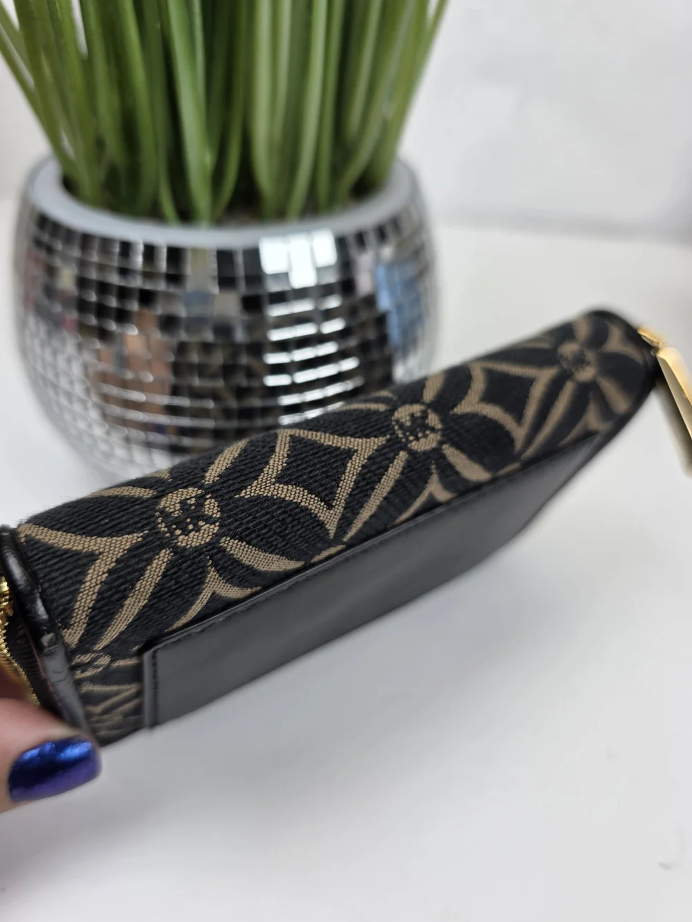 Michael Kors Black and Brown Signature Jacquard Zip Card Holder